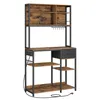 A freestanding kitchen shelf unit with multiple shelves, a drawer, and hooks. Náhled obrázku produktu