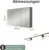 Dimensions and details of a bathroom mirror cabinet and a light fixture. Produktbild-Vorschau