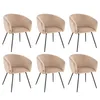 Six beige upholstered chairs with black metal legs are arranged in two rows of three against a white background. Produktbild-Vorschau