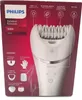 The image shows the front of a Philips epilator product box, displaying the product itself and its key features. Náhled obrázku produktu
