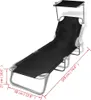 A black foldable sun lounger with a canopy, shown from a side angle on a white background with dimensions indicated by red lines and text. Náhľad obrázku produktu