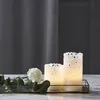LED Stumpenkerze 'Clary' - Echtwachs - Spitzenmuster - warmweiße Flamme - H: 15cm - Timer - weiß Podgląd zdjęcia produktu