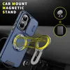 A blue phone case with a magnetic ring stand attached to a car mount, shown in a car interior. Produktbild-Vorschau