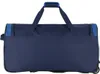 A navy blue rolling travel bag is shown from the back. Náhled obrázku produktu