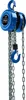 A blue chain hoist with a hook and chains against a white background. Produktbild-Vorschau