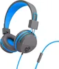 A pair of gray and blue headphones with a blue cord, shown against a white background. Produktbild-Vorschau