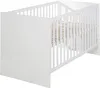 A white wooden crib is shown from a side angle against a white background. Produktbild-Vorschau