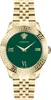 A close-up studio shot of a gold Versace watch with a green dial. Produktbild-Vorschau