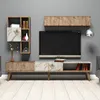 A modern TV stand with a wall-mounted shelf and a television. Náhľad obrázku produktu