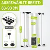 Diagram showing dimensions and included accessories for a baby gate. Produktbild-Vorschau