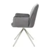 A side view of a gray velvet armchair with a silver metal base. Produktbild-Vorschau