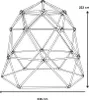A line drawing of a geodesic dome climbing frame with dimensions indicated. Produktbild-Vorschau