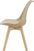 A side view of a single beige dining chair with wooden legs against a white background. Náhled obrázku produktu