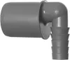 A gray plastic pipe fitting with a 90-degree bend and barbed hose connectors. Podgląd zdjęcia produktu