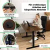 A woman is working at a height-adjustable desk in a home office setting, with close-ups of the desk's features. Náhled obrázku produktu