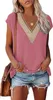 ASKSA Damen Kurzarm T-Shirt V-Ausschnitt Elegant Tunika Produktbild-Vorschau 1