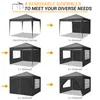 Diagram showing different configurations of a pop-up canopy with removable sidewalls. Voir les images du produit