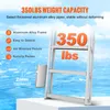 A ladder with text highlighting its features and weight capacity, set against a backdrop of water and sky. Produktbild-Vorschau