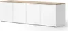 A white sideboard with a wooden top, shown from the front. Náhled obrázku produktu