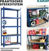 A collage of images showing a blue shelving unit, tools, and products on shelves. Anteprima dell’immagine prodotto
