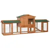 A wooden rabbit hutch with a green roof, set against a white background. Produktbild-Vorschau