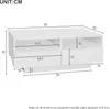 A diagram showing the dimensions of a white TV stand. Náhled obrázku produktu
