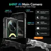 Marketing image showcasing the camera features of a rugged smartphone, with side-by-side comparisons of night vision. Produktbild-Vorschau