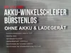A close-up view of text describing the features of a Ferrex Pro 20V Akku Winkelschleifer. Produktbild-Vorschau