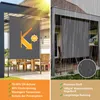 A split image showing a balcony screen in sunny and rainy conditions, with feature callouts. Produktbild-Vorschau