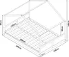 A line drawing diagram of a house-shaped bed frame with dimensions indicated. Náhled obrázku produktu