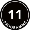 A black circle with the number 11 in white in the center and the word PROGRAMME in white around the bottom edge. Produktbild-Vorschau