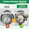A comparison image showing a food processor bowl with dough residue on the left (labeled 'Others' with a red cross) and a clean bowl with dough on the right (labeled 'KENPOJO Dough Knife' with a green checkmark). Produktbild-Vorschau