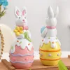 Bunte Ostereier-Hasenfigur, handbemalt, mit Blume, Karotte Produktbild-Vorschau 7