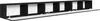 A long, black, wall-mounted TV lowboard with six open compartments, each with a white interior and a hinged door that is partially open, revealing a white backing. Voir les images du produit