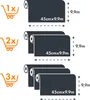 The image shows three rows of rolls of wallpaper, each with different quantities indicated by shopping cart icons (1x, 2x, 3x). Each roll has dimensions labeled as 45cm x 9.9m and a height indicator of 9.9m. Produktbild-Vorschau