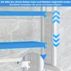 Close-up of a white shelf unit with blue shelves, indicating adjustable height. Produktbild-Vorschau