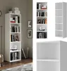A collage of images showing a white bookshelf with books and decorative items, and a close-up view of its compartments. Anteprima dell’immagine prodotto