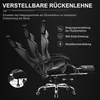 A gaming chair with its backrest shown in multiple reclining positions, accompanied by text and icons explaining its features. Voir les images du produit