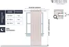 A diagram showing how to measure curtains for a window, including a table with curtain width and required quantity, and a visual representation of a curtain hanging on a rod. Produktbild-Vorschau
