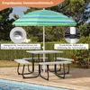 A picnic table set with an umbrella in an outdoor setting, near a swimming pool. Produktbild-Vorschau