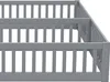 A close-up view of a grey wooden crib or bed frame with vertical slats and horizontal rails. Anteprima dell’immagine prodotto