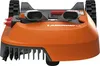 A close-up, front-facing view of a robotic lawnmower. Náhled obrázku produktu