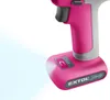 Close-up of the base of a pink and gray power drill, showing a light and a control panel with a magnet icon. Produktbild-Vorschau