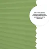 Close-up of a green pleated blind with a white circular overlay containing text. Produktbild-Vorschau