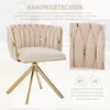 A beige velvet swivel chair with gold metal legs, shown from the front and with a close-up detail of the upholstery. Produktbild-Vorschau