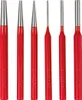 A set of six punches with red handles and silver tips, arranged in a row against a white background. Produktbild-Vorschau