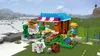 A Minecraft-themed LEGO set is displayed in a snowy and grassy environment, featuring a small building, figures, and various accessories. Podgląd zdjęcia produktu