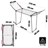 A diagram showing the dimensions of a drying rack, with a smaller view of the rack folded. Produktbild-Vorschau
