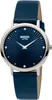 A close-up studio shot of a blue Boccia wristwatch with a silver casing and a blue leather strap. Produktbild-Vorschau