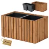 A wooden planter box with two black inserts and two separate black pots shown in the background. Anteprima dell’immagine prodotto